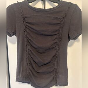 Anthropologie Pilcro Smocked-Front Ruffle Tee. Sz S